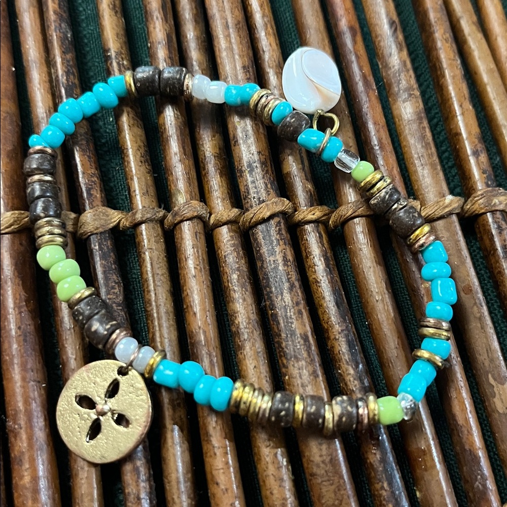 Bohemian Beaded Bracelet with Shell/Sand Dollar Charm